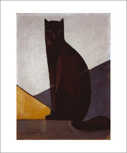 M-Louis BAUGNIET, Le chat noir, 1921 (Kubistisch, geomtrische Formen Katze, schwarze Katze, plakativ, abstrahiert, Wohnzimmer, Treppenhaus, bunt)