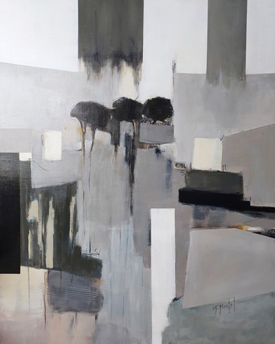 Fanou Montel, Remain Standing (Abstrakt, Kunst, abstrakte Malerei, Farbfelder, Farbflächen, Streifen, Balken, Büro, Wohnzimmer, weiß/grau, Wunschgröße,)