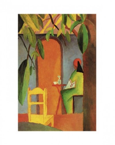 August Macke, Türkisches Cafe II (Malerei, Expressionismus, Orient, Türkei, Cafe, Stühle, Wohnzimmer, Treppenhaus, Arztpraxis, Klassische Moderne, bunt)