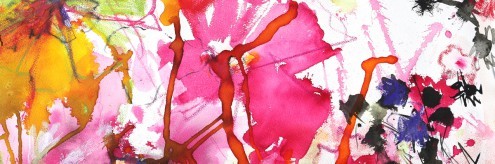 Mona Arnold, Pink Flowers 1 (Wunschgröße,Malerei, Aquarell, modern, Blumen, Blüten, abstrakt, dekorativ, Treppenhaus, Wohnzimmer, Arztpraxis, bunt)