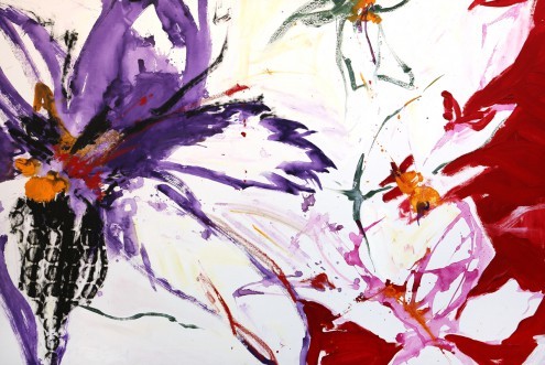 Mona Arnold, Fireworks of Flowers 2 (Wunschgröße, abstrakte Malerei, modern, Blumen, Feuerwerk,  dekorativ, Treppenhaus, Büro, Wohnzimmer, Arztpraxis, bunt)