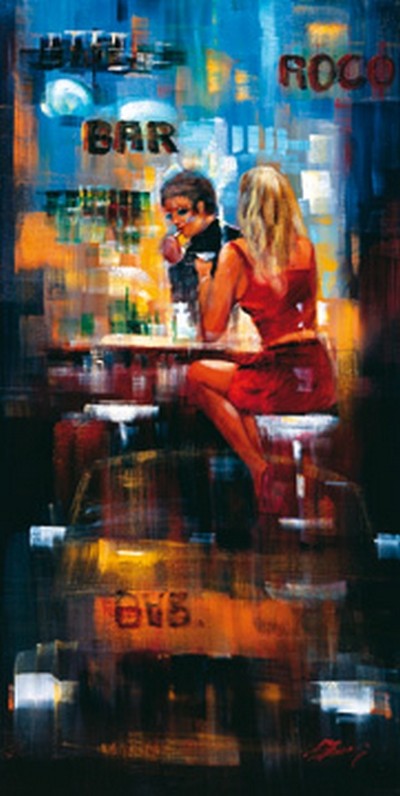 Madjid, Bar Scene III (Malerei, Modern, Barszene, Gesellschaft, Frauen, Barfrau,  Getränke,  Drinks, Eleganz, Figurativ,  People&Eros, Wohnzimmer, Esszimmer, Gastronomie, Bar, Bistro, Wunschgröße,  bunt)