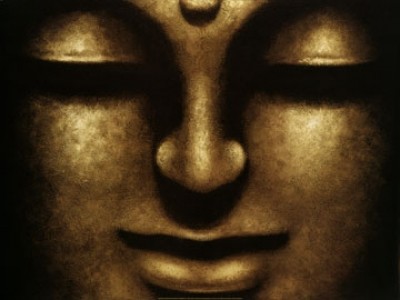 Mahayana, Bodhisattva (Buddha, Buddhagesicht, Wellness,  Portrait, geschlossene Augen, Asiatische Kunst, Indien, Schlafzimmer, Treppenhaus, bronzefarben)