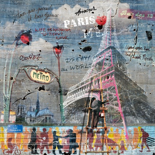 Maïlo / M-L Vareilles, Impressions urbaines: La Tour Eiffel (Moderne Fotokunst, Fantasie, surreal, Paris, Collage, Eiffelturm,  Jugendzimmer, Wohnzimmer, Wunschgröße, bunt)