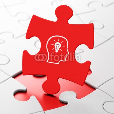 Maksim Kabakou, Education concept: Head With Lightbulb on puzzle background (business, icon, 3d, rÃ¤tseln, ausbildung, hips, erfolg, konzept, ideen, colour, financial, rot, schulung, lampe, colourful, auskunft, piece, kopf, kutsche, weiÃŸ, electric, sturm, spiel, light bulb, lÃ¶sung, studieren, knowledge, glÃ¼hbirne, onlin)