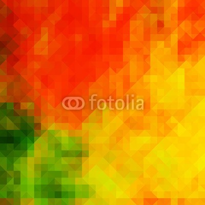 malija, Colorful geometric background card with autumn tones (fallen, herbst, pixel, dreiecke, october, mosaik, gelb, grafik, mustern, abstrakt, geometrisch, gradient, hintergrund, verkauf, rot, leaf, karte, icon, grün, ahorn, licht, geformt, verfärbt, hell, orange, entwerfen, trendy, posters, banner, natur, botani)