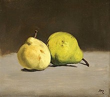 Édouard Manet, Zwei Birnen. 1864 (Stillleben, Birnen, Früchte, Obst, Impressionismus, Wohnzimmer, Esszimmer, Klassiker, Wunschgröße, bunt,)