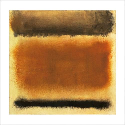 Leinwandbild, Mark Rothko, Untitled, 1958 (Abstrakte Malerei, abstrakter Expressionismus, meditativ, Farbfelder, verschwommen, Farbwolken, Farbschleier, Transparenz, Klassische Moderne, Büro, Business, Wohnzimmer, gold / braun)