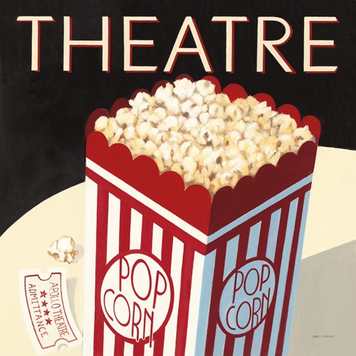 Marco Fabiano, Theatre (Wunschgröße, Plakatkunst, Retro, Nostalgie, Kino, Popcorn, Knabberei, Gastronomie, Café, Bistro, Jugendzimmer,  schwarz / weiß / rot)