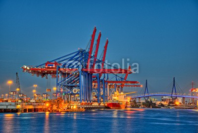 Marco2811, Hamburger Hafen (Hamburg, portal, blau, puerto, beleuchtet, brücke, elbe, hafenkran, kuvasz, container, schiff, vessel, logistik, boot, wasser, industrie, nacht, technik, restaurant, gebäude, lastentransport, transport, kräne, kräne, abend, attraktion, hoch, deutschlan)