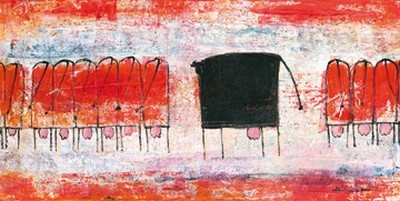 Marianne Kindt, Schwarze Kuh (Kühe, schwarze Kuh, abstrahiert, modern, Malerei, Wunschgröße, Treppenhaus, Wohnzimmer, Esszimmer, orange / grau)