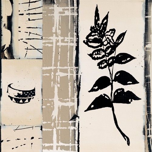 Marie Madeleine Noiseux, Acacia (Zweig, Blätter, abstrakte Muster, modern, zeitgenössisch, Grafik, Treppenhaus, Wohnzimmer, Wunschgröße, beige/schwarz)