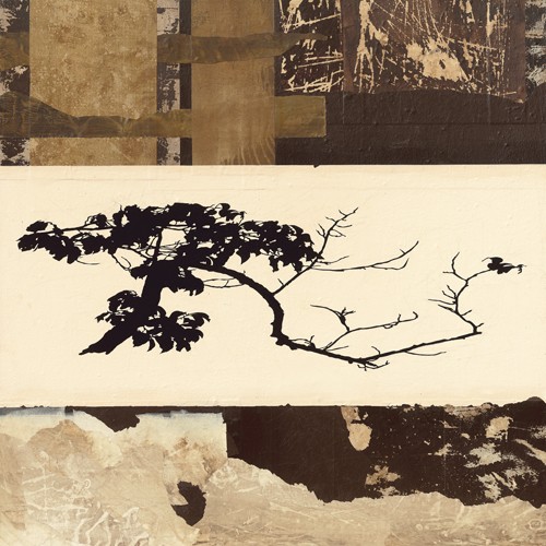 Marie Madeleine Noiseux, Bonsai (Zweig, Blätter, abstrakt, Muster, Ornamente, modern, zeitgenössisch, Grafik, Treppenhaus, Wohnzimmer, Wunschgröße, beige/braun)