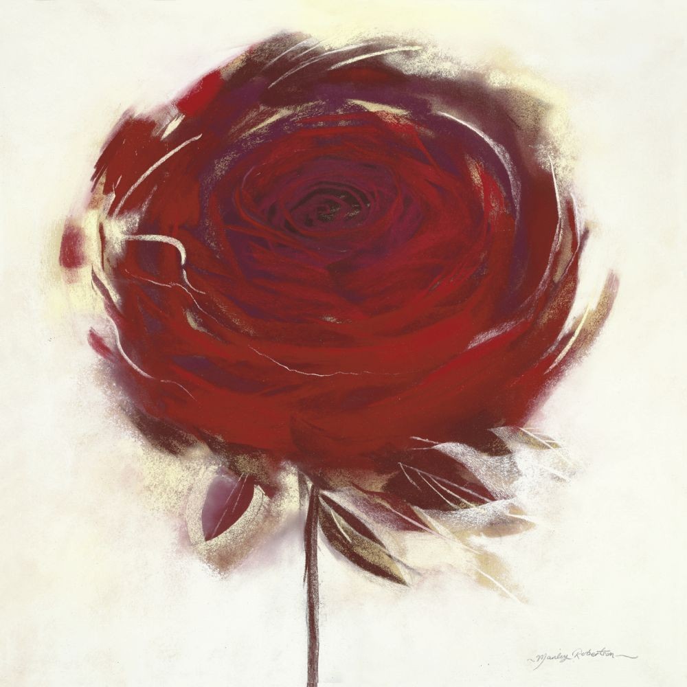 Marilyn Robertson, Damask II (Malerei, Rose, Blume, Blüte, Liebe, Symbol, dekorativ, Schlafzimmer, Treppenhaus, Wohnzimmer, bunt)