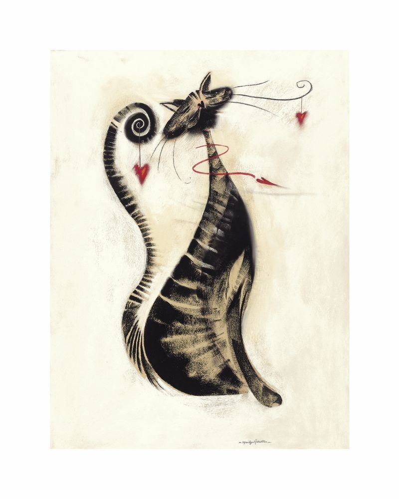 Marilyn Robertson, Leopold The Cat (Malerei, Katze, Herzen, dekorativ, Schlafzimmer, Treppenhaus, Wohnzimmer,  Bistro, bunt)