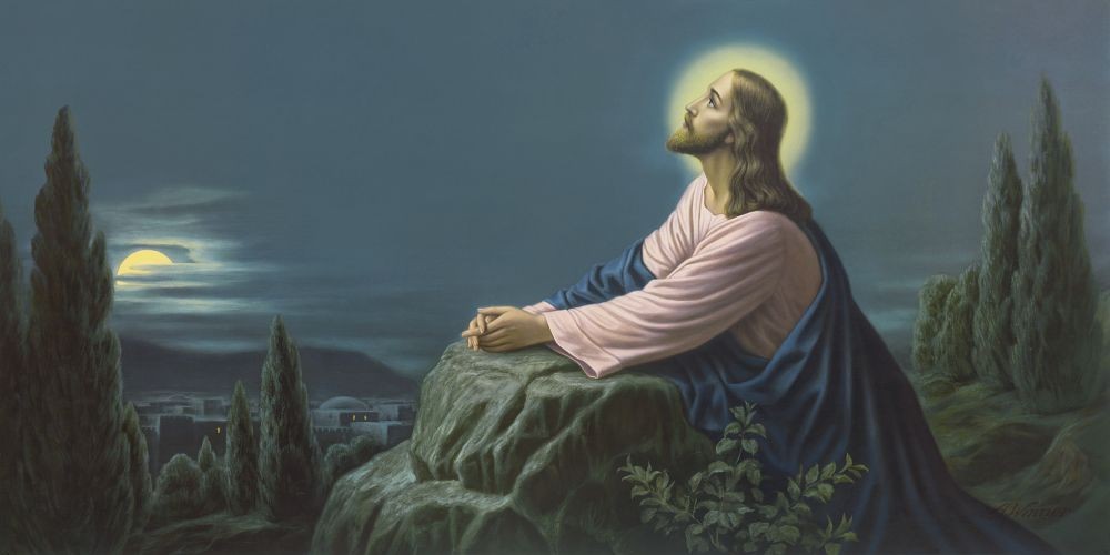 Marsani, Untitled (Jesus, Beten, Ölberg, Nachtszene, religiös, Schlafzimmer, Malerei, bunt)