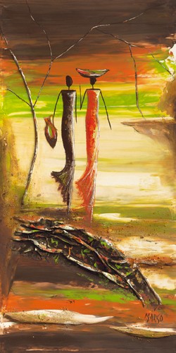 Marso, En route (Moderne Malerei, Afrikaner, abstrakter Hintergrund, Ethnic, ethnologisch, dekorativ, Wohnzimmer, Esszimmer, leuchtend, Wunschgröße, bunt)