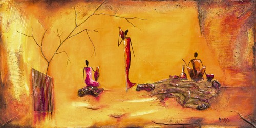 Marso, L`Eau (Moderne Malerei, Afrikaner, abstrakter Hintergrund, Ethnic, ethnologisch, dekorativ, Wohnzimmer, Esszimmer, leuchtend, Wunschgröße, bunt)