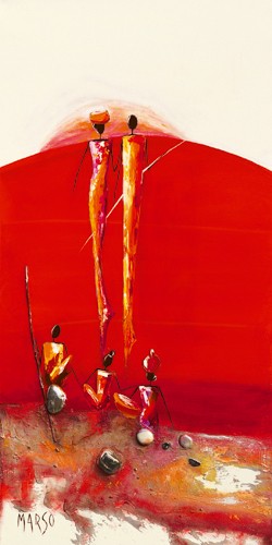 Marso, La Sortie (Moderne Malerei, Afrikaner, abstrakter Hintergrund, Ethnic, ethnologisch, dekorativ, Wohnzimmer, Esszimmer, leuchtend, Wunschgröße, bunt)