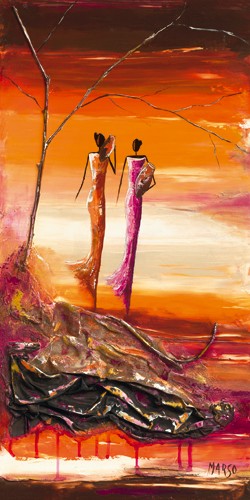 Marso, Le chemin (Moderne Malerei, Afrikaner, abstrakter Hintergrund, Ethnic, ethnologisch, dekorativ, Wohnzimmer, Esszimmer, leuchtend, Wunschgröße, bunt)