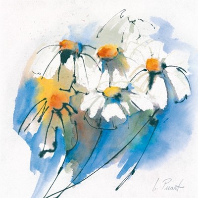 Marta Peuckert, Margeriten (Blumen, Blüten, Margeriten, Pflanzen, abstrahiert, modern, Aquarell, Wunschgröße, Wohnzimmer, Treppenhaus, bunt)