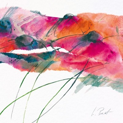 Marta Peuckert, Modern Poppy II (Blumen, Blüten, Mohnblumen, Pflanzen, abstrahiert, modern, Aquarell, Wunschgröße, Wohnzimmer, Treppenhaus, bunt)