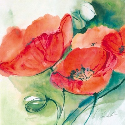 Marta Peuckert, Mohnblüten (Blumen, Blüten, Mohnblumen, Pflanzen, abstrahiert, modern, Aquarell, Wunschgröße, Wohnzimmer, Treppenhaus, bunt)