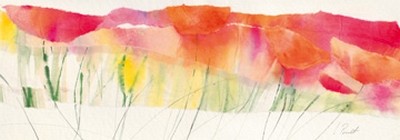 Marta Peuckert, Poppy ribbon red (Blumen, Blüten, Mohnblumen, Blumenwiese, Pflanzen, abstrahiert, modern, Aquarell, Wunschgröße, Wohnzimmer, Treppenhaus, bunt)