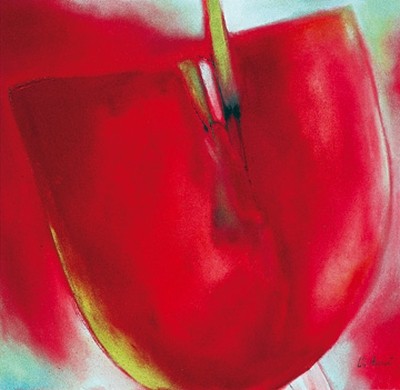 Marta Peuckert, Red Bloom (Blumen, Blüten, Pflanzen, abstrahiert, modern, Aquarell, Wohnzimmer, Treppenhaus, Wunschgröße, rot)