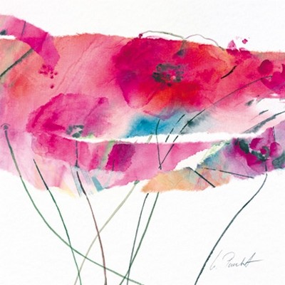 Marta Peuckert, Modern Poppy IV (Blumen, Blüten, Mohnblumen, Pflanzen, abstrahiert, modern, Aquarell, Wunschgröße, Wohnzimmer, Treppenhaus, bunt)