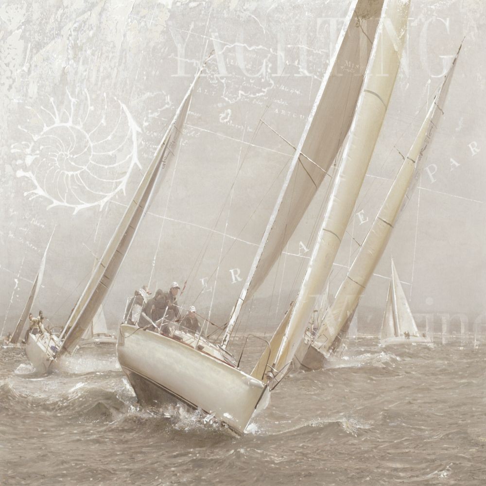 Marteen Gieben, YACHTING II (Malerei, Meeresbrise, Segelragatta, Segelboot, Regatta, Wind, Brise, Segelyacht, Büro, Wohnzimmer, grau / braun)