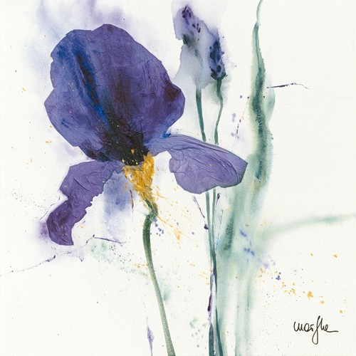 Marthe, Iris I (Blumen, Iris, Lilie, Malerei, Aquarell, Wohnzimmer, Treppenhaus,  Esszimmer, zeitgenössisch, Wunschgröße, violett)