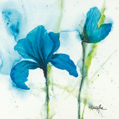 Marthe, Lys I (Blumen, Lilie, Malerei, Aquarell, Wohnzimmer, Treppenhaus,  Esszimmer, zeitgenössisch, Wunschgröß, blau)