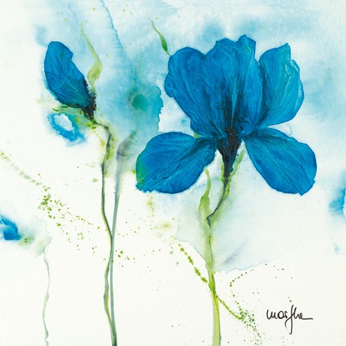 Marthe, Lys II (Blumen, Lilie, Malerei, Aquarell, Wohnzimmer, Treppenhaus,  Esszimmer, zeitgenössisch, Wunschgröß, blau)