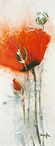 Marthe, Mohnblumen II (Blumen, Mohn, Mohnblüte, Malerei, Aquarell, Wohnzimmer, Treppenhaus,  Esszimmer, zeitgenössisch, Wunschgröße, bunt)