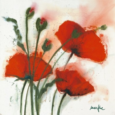 Marthe, Mohnblumen im Wind I (Mohn, Blumen, Mohnblüte, Malerei, Aquarell,  Wohnzimmer, Treppenhaus,  Esszimmer, zeitgenössisch, bunt)