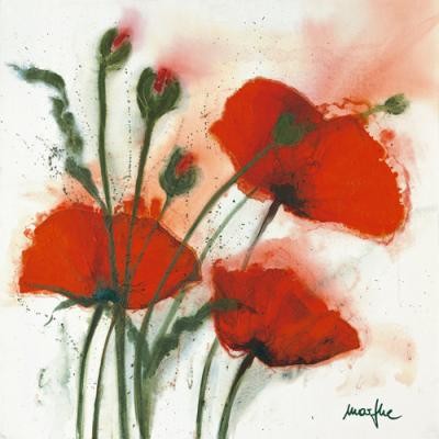 Marthe, Mohnblumen im Wind I (Blumen, Mohn, Blumen, Mohn, Mohnblüte, Malerei, Aquarell, frisch, Wohnzimmer, Treppenhaus,  Esszimmer, zeitgenössisch, bunt)