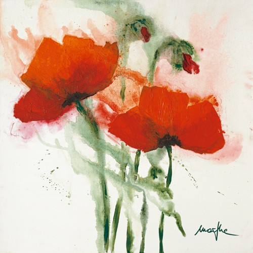 Marthe, Mohnblumen im Wind II (Blumen, Mohn, Mohnblüte, Malerei, Aquarell, Wohnzimmer, Treppenhaus,  Esszimmer, zeitgenössisch, Wunschgröße, bunt)