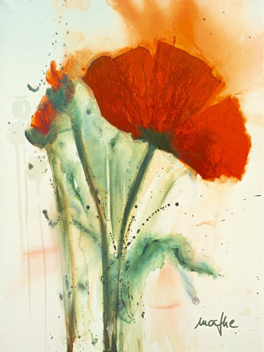 Marthe, Mohnblumenstrauß II (Blumen, Mohn, Mohnblüte, Malerei, Aquarell, Wohnzimmer, Treppenhaus,  Esszimmer, zeitgenössisch, Wunschgröße, bunt)