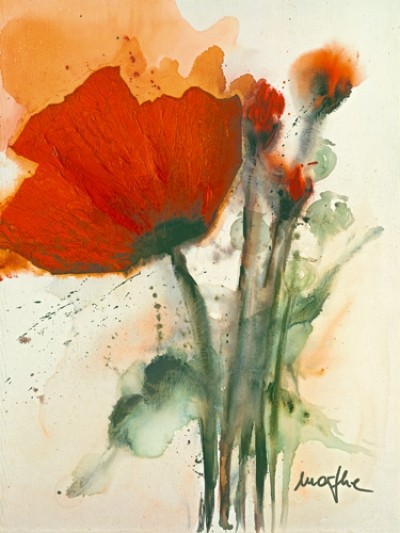 Marthe, Mohnblumenstrauß I (Mohn, Blumen, Mohnblüte, Malerei, Aquarell,  Wohnzimmer, Treppenhaus,  Esszimmer, zeitgenössisch, bunt)