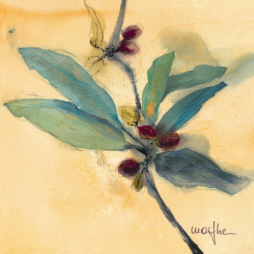 Marthe, Olivier I (Oliven, Ölzweig, Malerei, Aquarell, Wohnzimmer, Treppenhaus,  Esszimmer, zeitgenössisch, Wunschgröße, bunt)