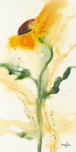 Marthe, Tournesol I (Blumen, Sonnenblumen, Blüten, Sommer, Malerei, Aquarell, Wohnzimmer, Treppenhaus,  Esszimmer, zeitgenössisch, Wunschgröße, bunt)