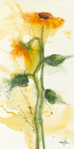 Marthe, Tournesol II (Blumen, Sonnenblumen, Blüten, Sommer, Malerei, Aquarell, Wohnzimmer, Treppenhaus,  Esszimmer, zeitgenössisch, Wunschgröße, bunt)
