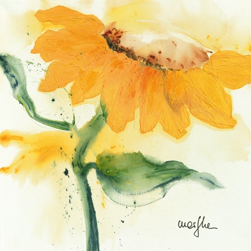 Marthe, Tournesol IV (Blumen, Sonnenblumen, Blüten, Sommer, Malerei, Aquarell, Wohnzimmer, Treppenhaus,  Esszimmer, zeitgenössisch, Wunschgröße, bunt)