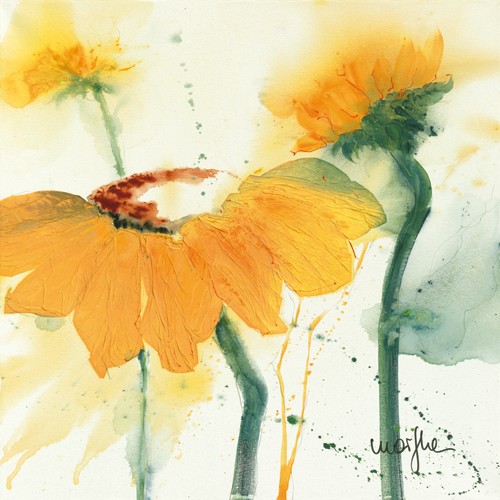 Marthe, Tournesol V (Blumen, Sonnenblumen, Blüten, Sommer, Malerei, Aquarell, Wohnzimmer, Treppenhaus,  Esszimmer, zeitgenössisch, Wunschgröße, bunt)