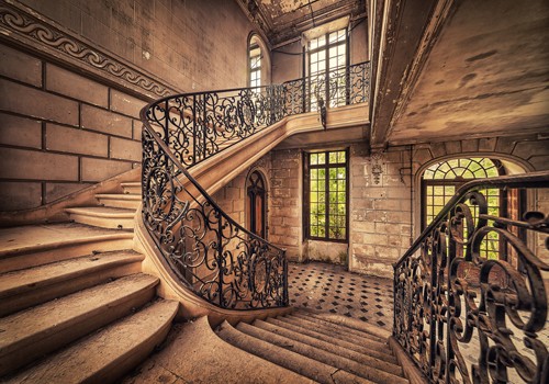 Matthias Haker, Living Stairs (Wunschgröße, Modern, Interieur, Treppenhaus, Gebäude / Architektur, Treppen, Stufen, Schloss, Wohnzimmer, braun / grau)