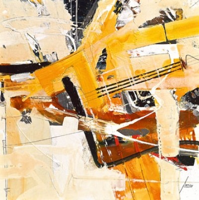 Norbert Mayer, Nachricht an die Sonne (Abstrakte Malerei, Modern, Bewegung, dynamisch, Büro, Business, Wohnzimmer, orange/beige)