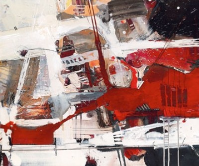 Norbert Mayer, Von der Lust ins Ich getragen (Abstrakte Malerei, Modern, Bewegung, dynamisch, Büro, Business, Wohnzimmer, rot/grau/weiß)