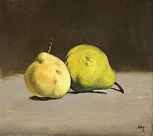 Édouard Manet, Zwei Birnen. 1864 (Stillleben, Birnen, Früchte, Obst, Impressionismus, Wohnzimmer, Esszimmer, Klassiker, Wunschgröße, bunt,)