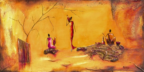 Marso, L`Eau (Moderne Malerei, Afrikaner, abstrakter Hintergrund, Ethnic, ethnologisch, dekorativ, Wohnzimmer, Esszimmer, leuchtend, Wunschgröße, bunt)